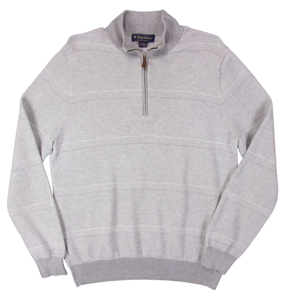 Brooks Brothers Mens‎ L Gray Supima Cotton Knit Quarter Zip Pullover Sweater
